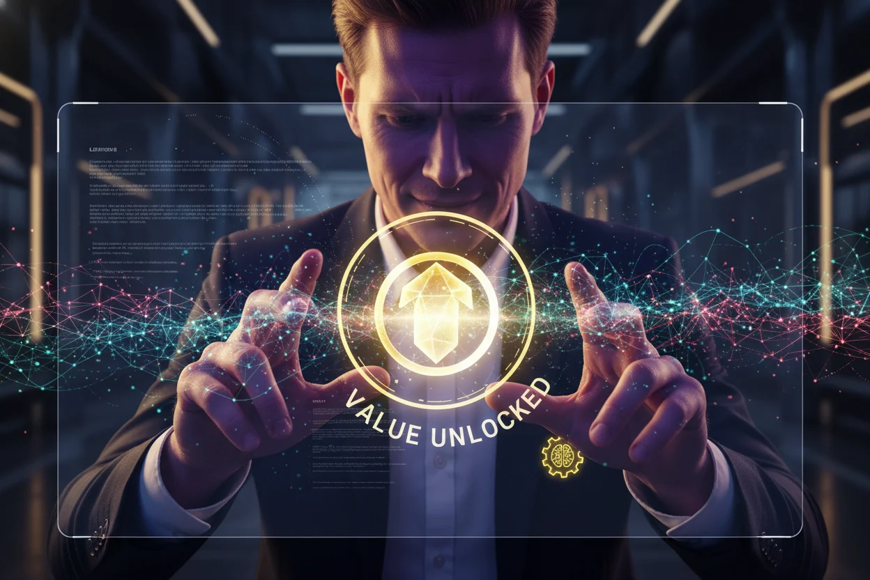 A photorealistic tableau where a focused professional, bathed in the transformative glow of golden and violet light, meticulously refines abstract information into a gleaming, clear solution. Accents of bright yellow, crisp white, and deep black underscore the profound journey from complexity to clarity, symbolizing the moment expertise solidifies into invaluable investment.
